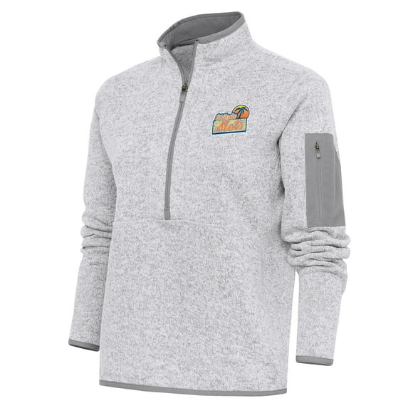 Women's Antigua Heather Gray St. Lucie Mets Fortune Half-Zip Pullover Jacket