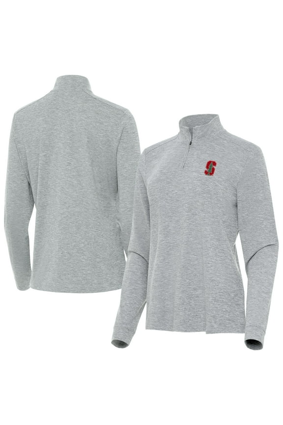 Women's Antigua  Heather Gray Stanford Cardinal Mentor Quarter-Zip Mock Neck Top