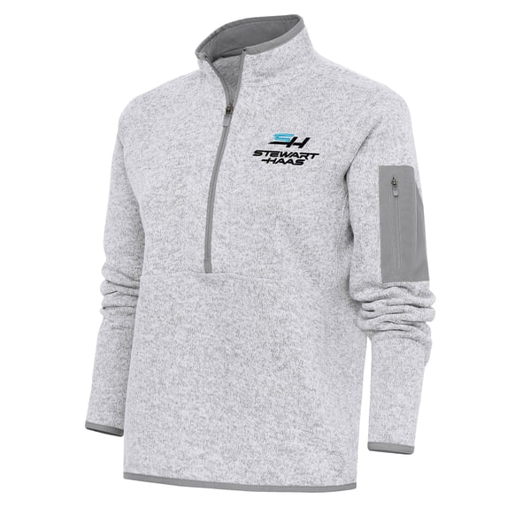 Women's Antigua Heather Gray Stewart-Haas Racing Fortune Half-Zip Pullover Jacket