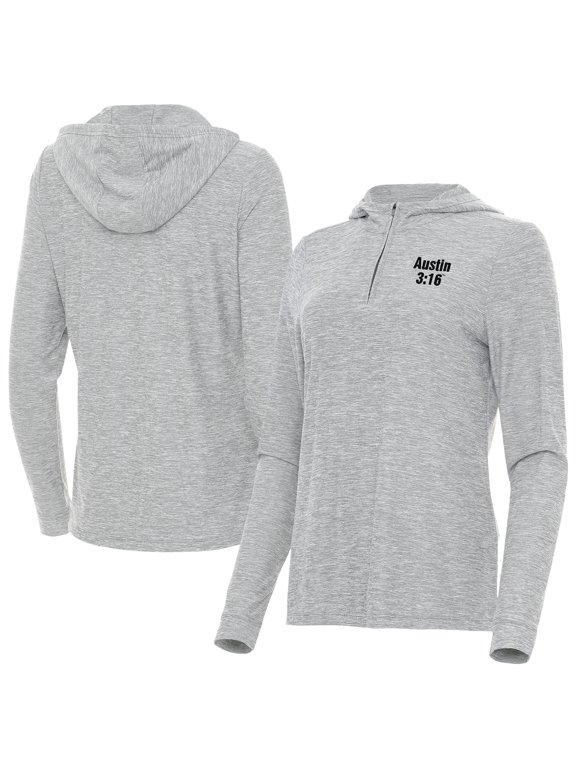 Women's Antigua Heather Gray "Stone Cold" Steve Austin Daybreak Quarter-Zip Hoodie