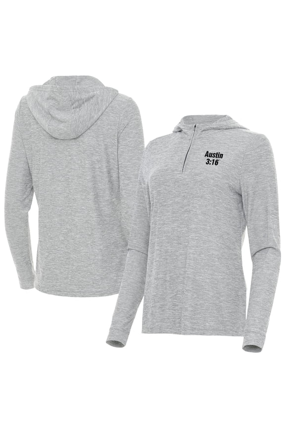 Women's Antigua Heather Gray "Stone Cold" Steve Austin Daybreak Quarter-Zip Hoodie