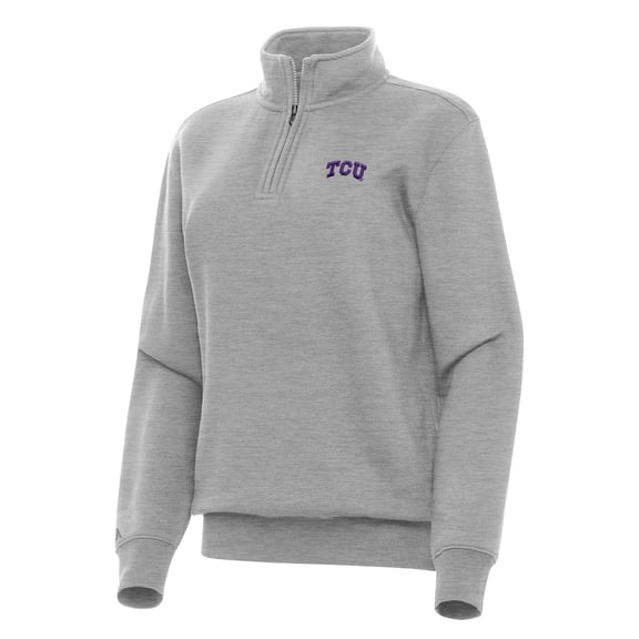 Women's Antigua Heather Gray TCU Horned Frogs Victory Quarter-Zip Sweatshirt