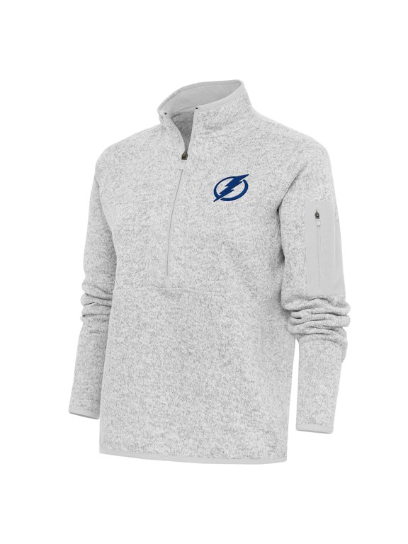 Women's Antigua Heather Gray Tampa Bay Lightning Team Logo Fortune Quarter-Zip Jacket