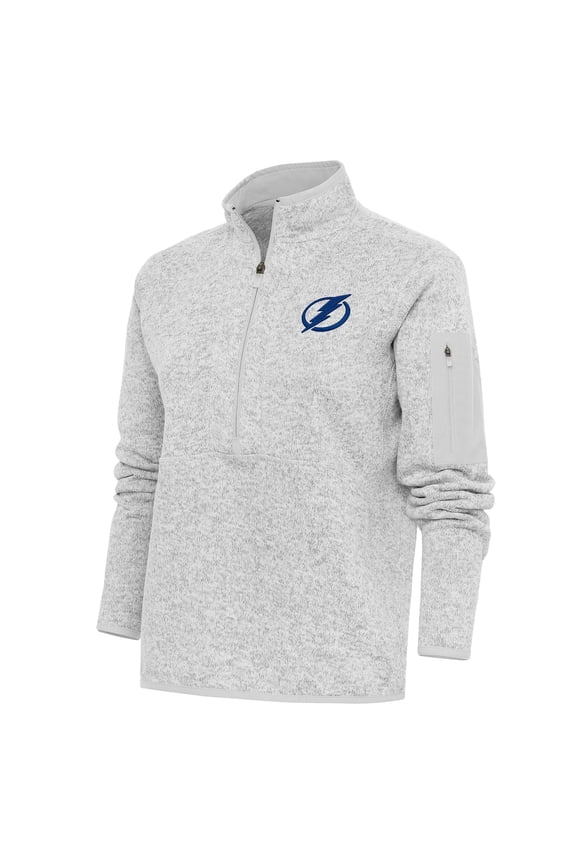Women's Antigua Heather Gray Tampa Bay Lightning Team Logo Fortune Quarter-Zip Jacket