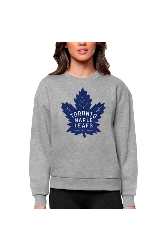 Women's Antigua Heather Gray Toronto Maple Leafs Primary Logo Team Logo Victory Crewneck Pullover Sweatshirt