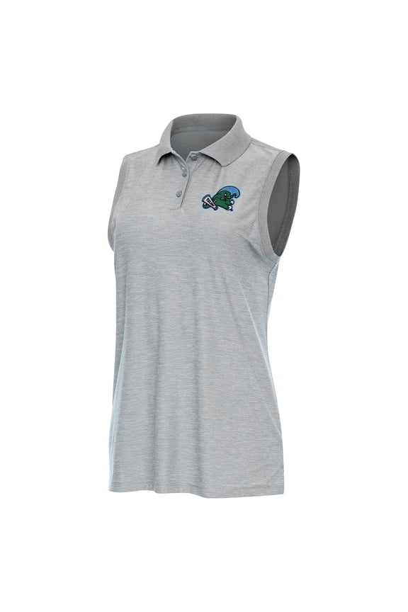 Women's Antigua Heather Gray Tulane Green Wave Recap Sleeveless Polo