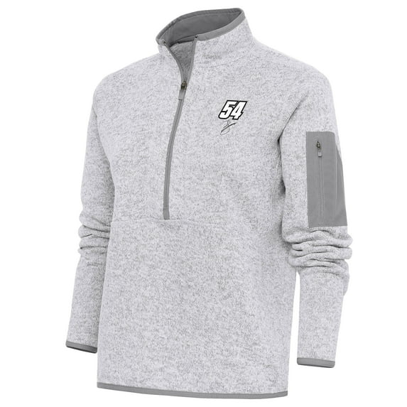 Women's Antigua Heather Gray Ty Gibbs Fortune Half-Zip Pullover Sweater