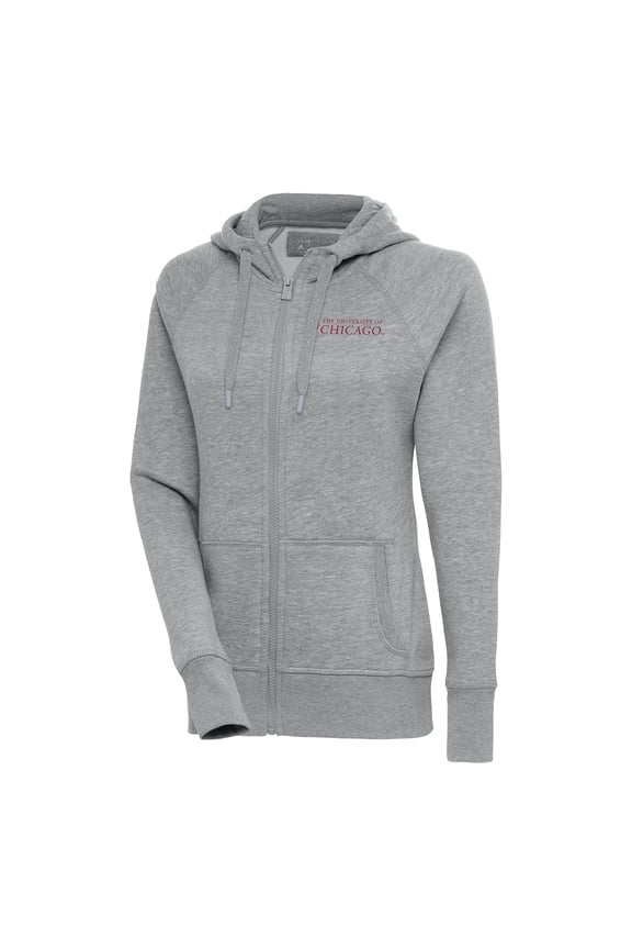 Women's Antigua Heather Gray UChicago Maroons Victory Full-Zip Hoodie