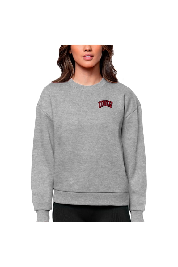 Women's Antigua Heather Gray UNLV Rebels Logo Victory Crewneck Pullover Sweatshirt