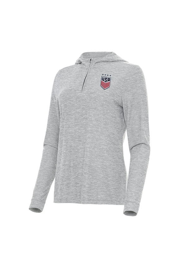 Women's Antigua Heather Gray USWNT Daybreak Quarter-Zip Hoodie
