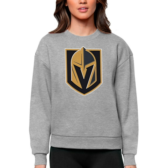 Women's Antigua Heather Gray Vegas Golden Knights Primary Logo Team Logo Victory Crewneck Pullover Sweatshirt