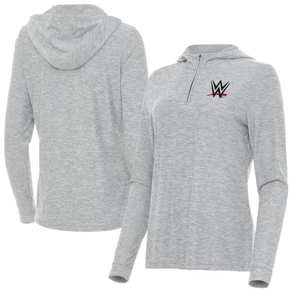Women's Antigua Heather Gray WWE Daybreak Quarter-Zip Hoodie