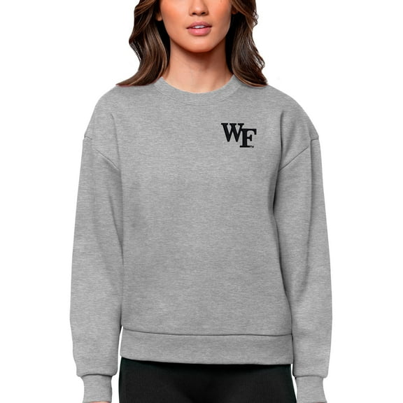 Women's Antigua Heather Gray Wake Forest Demon Deacons Logo Victory Crewneck Pullover Sweatshirt