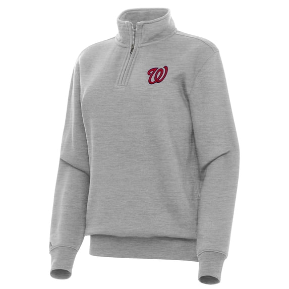 Women's Antigua Heather Gray Washington Nationals Victory Quarter-Zip Sweatshirt