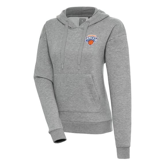 Women's Antigua Heather Gray Westchester Knicks Victory Pullover Hoodie
