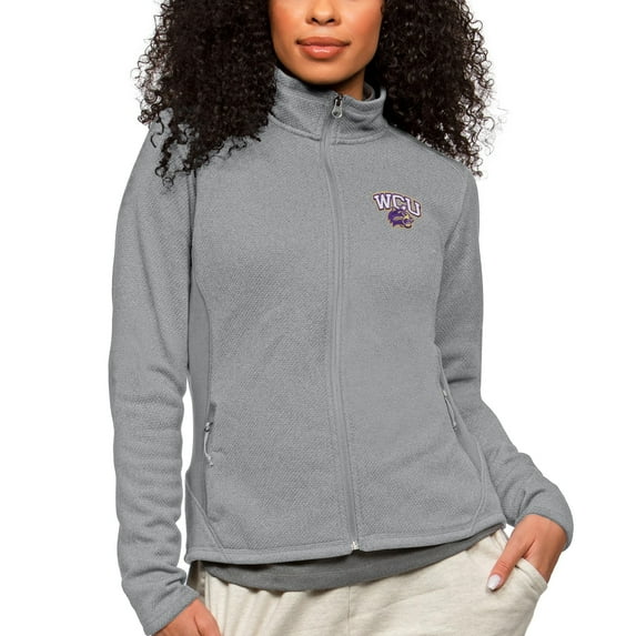 Women's Antigua Heather Gray Western Carolina Catamounts Course Full-Zip Jacket