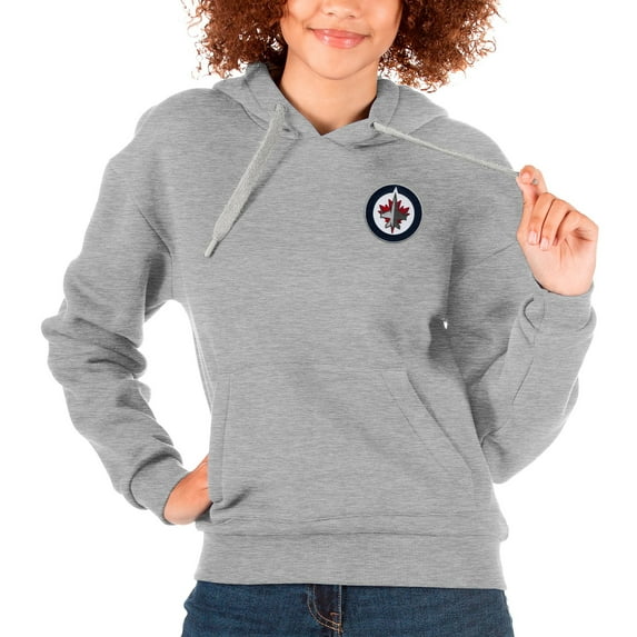 Women's Antigua Heather Gray Winnipeg Jets Primary Logo Victory Pullover Hoodie