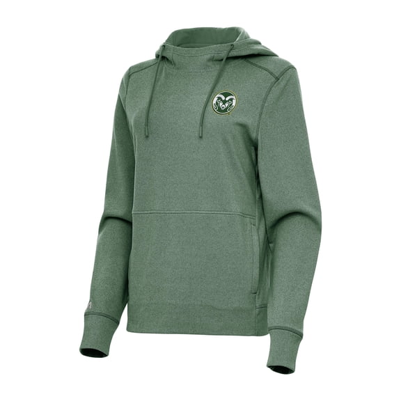 Women's Antigua Heather Green Colorado State Rams Justice Pullover Hoodie