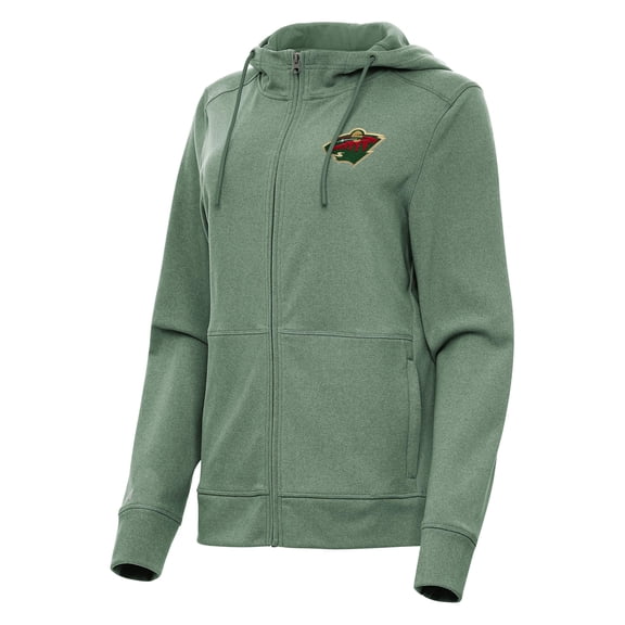 Women's Antigua Heather Green Minnesota Wild Seeker Full-Zip Hoodie