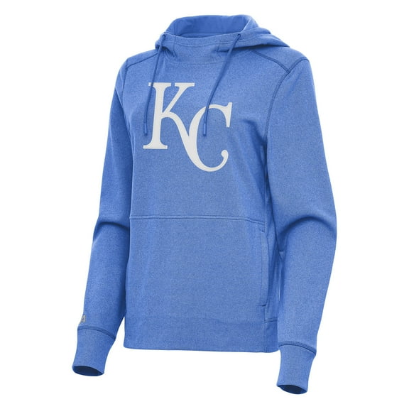Women's Antigua Heather Light Blue Kansas City Royals Justice Pullover Hoodie