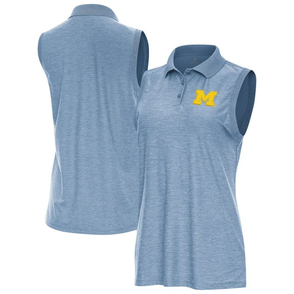 Women's Antigua Heather Light Blue Michigan Wolverines Recap Sleeveless Polo