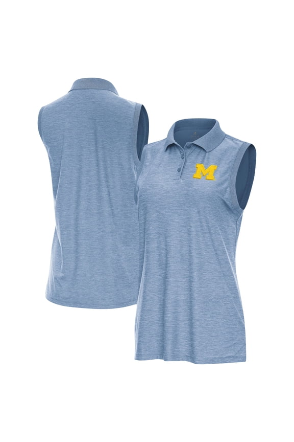 Women's Antigua Heather Light Blue Michigan Wolverines Recap Sleeveless Polo