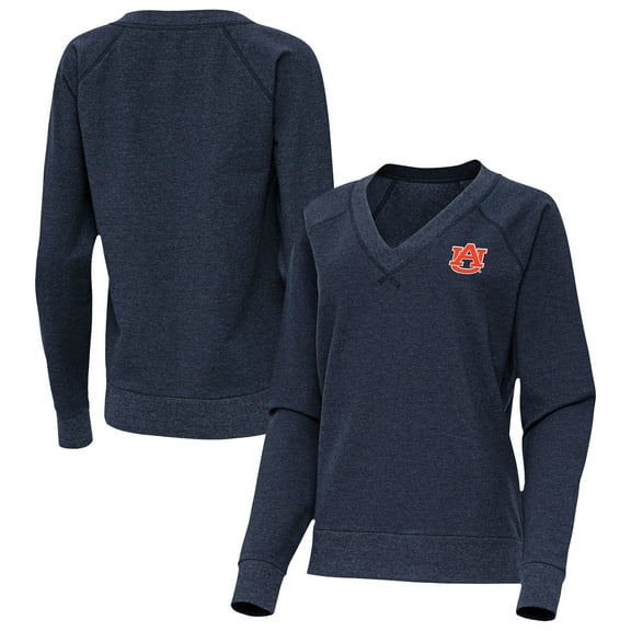 Women's Antigua Heather Navy Auburn Tigers Varsity V-Neck Tri-Blend Pullover Sweatshirt
