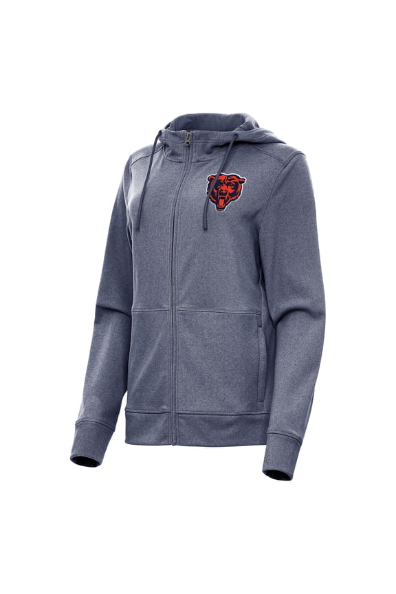 Women's Antigua Heather Navy Chicago Bears Seeker Full-Zip Hoodie Jacket
