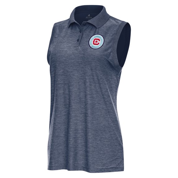 Women's Antigua Heather Navy Chicago Fire Recap Sleeveless Polo