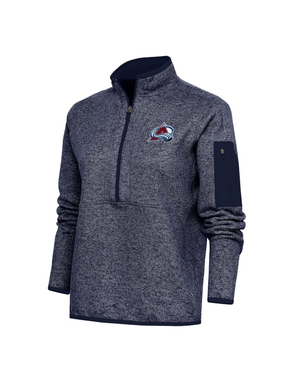 Women's Antigua Heather Navy Colorado Avalanche Team Logo Fortune Quarter-Zip Jacket