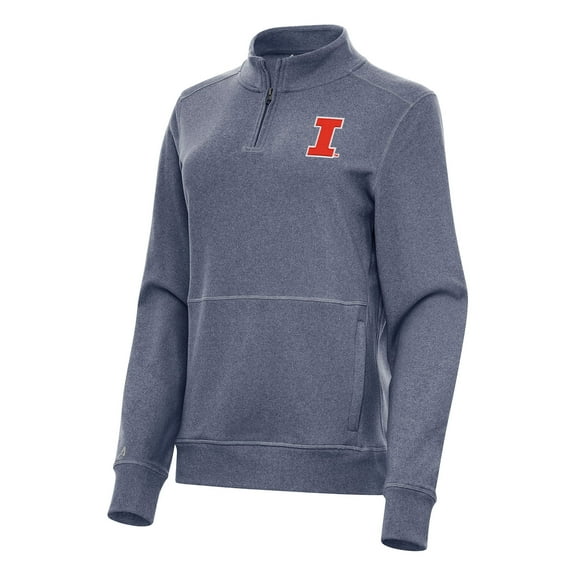 Women's Antigua Heather Navy Illinois Fighting Illini Crush Quarter-Zip Fleece Sweatshirt