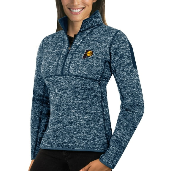 Women's Antigua Heather Navy Indiana Pacers Fortune Half-Zip Pullover Jacket
