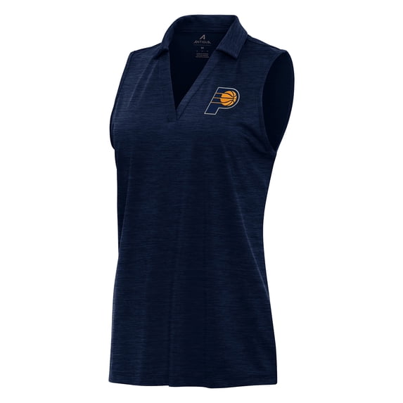 Women's Antigua Heather Navy Indiana Pacers Layout Sleeveless V-Neck Polo