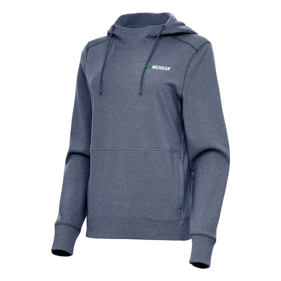 Women's-Antigua  Heather Navy Michigan International Speedway Justice Pullover Hoodie