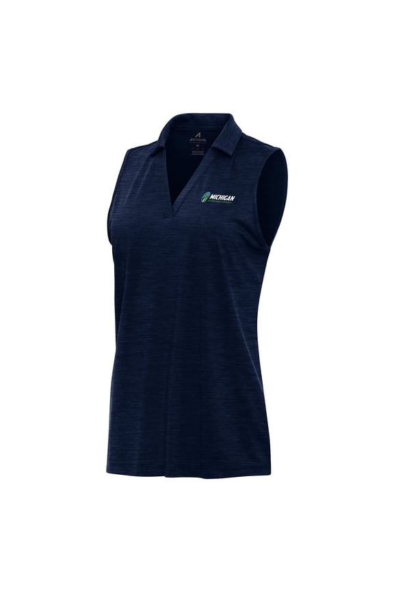 Women's-Antigua Heather Navy Michigan International Speedway Layout Sleeveless Polo