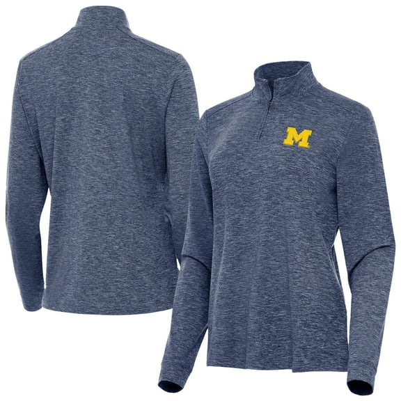 Women's Antigua  Heather Navy Michigan Wolverines Mentor Quarter-Zip Top