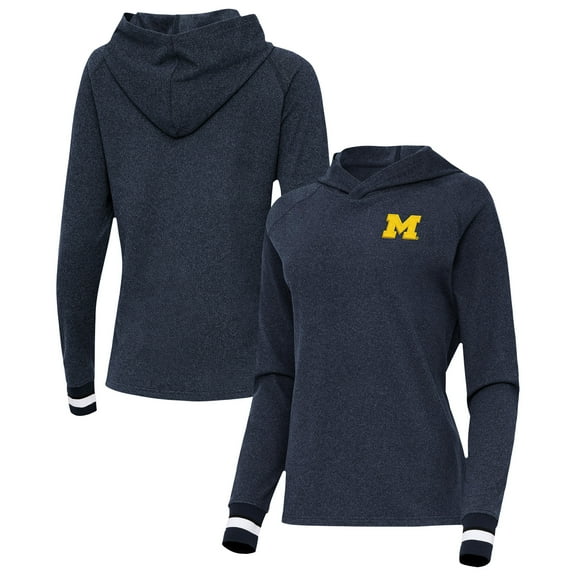 Women's Antigua Heather Navy Michigan Wolverines Trek Pullover Hoodie