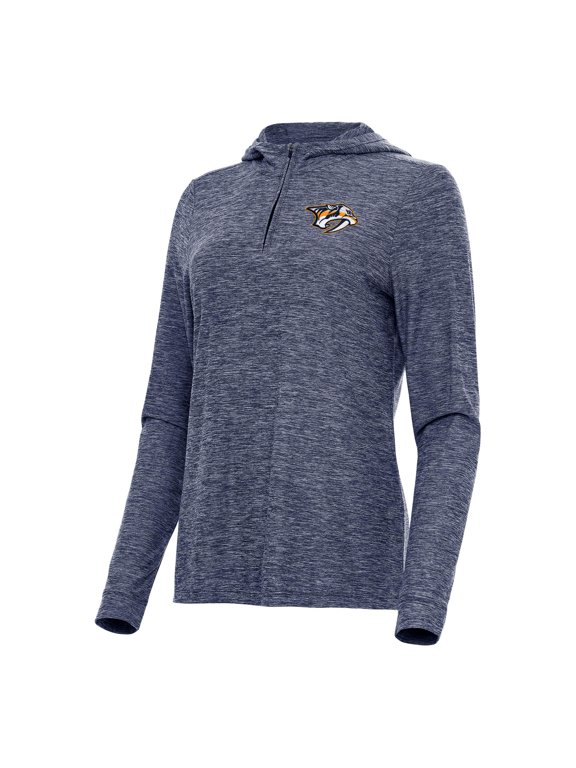Women's Antigua Heather Navy Nashville Predators Daybreak Quarter-Zip Hoodie
