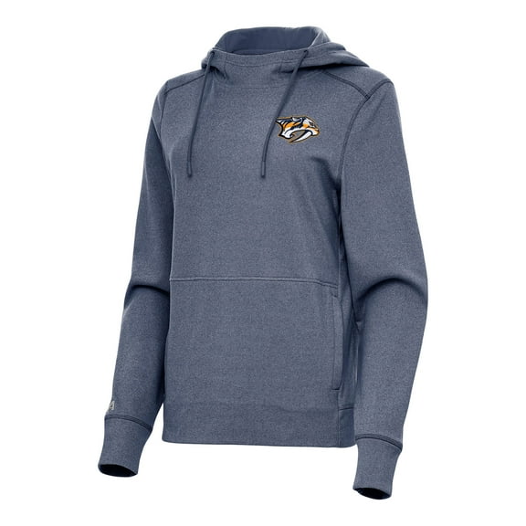 Women's Antigua Heather Navy Nashville Predators Justice Pullover Hoodie
