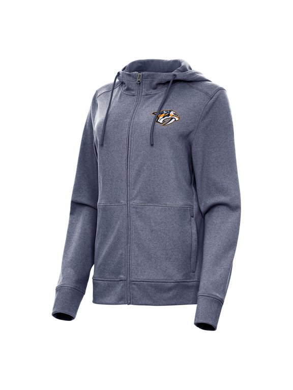 Women's Antigua Heather Navy Nashville Predators Seeker Full-Zip Hoodie