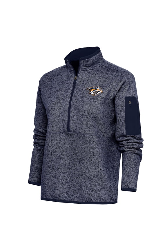 Women's Antigua Heather Navy Nashville Predators Team Logo Fortune Quarter-Zip Jacket