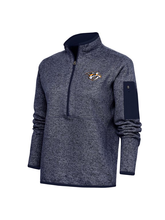 Women's Antigua Heather Navy Nashville Predators Team Logo Fortune Quarter-Zip Jacket