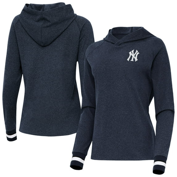 Women's Antigua Heather Navy New York Yankees Trek Pullover Hoodie
