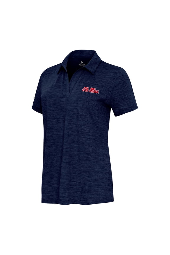 Women's Antigua Heather Navy Ole Miss Rebels Layout V-Neck Polo