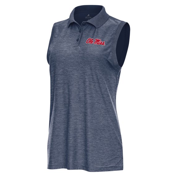 Women's Antigua Heather Navy Ole Miss Rebels Recap Sleeveless Polo