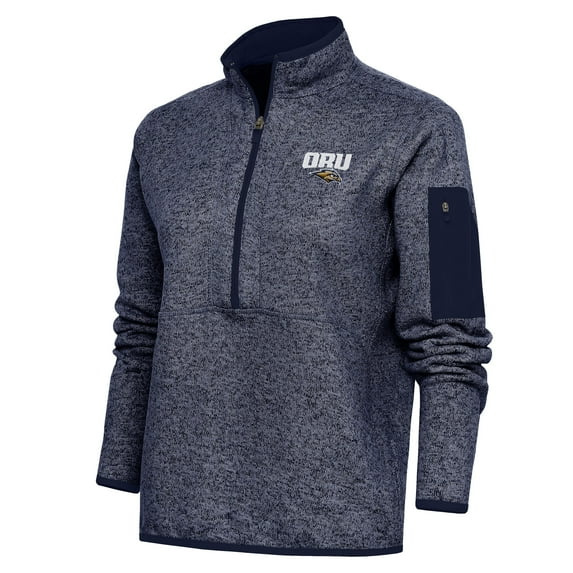 Women's Antigua Heather Navy Oral Roberts Golden Eagles Fortune Half-Zip Pullover Jacket
