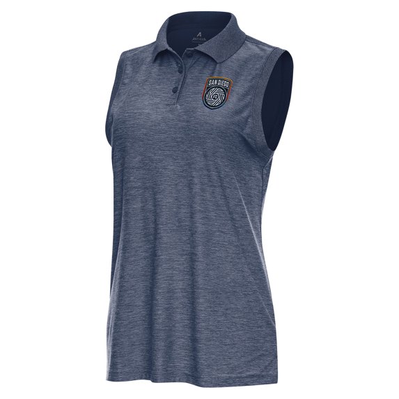 Women's Antigua Heather Navy San Diego FC Recap Sleeveless Polo