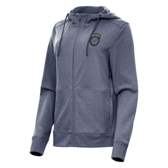 Women's Antigua Heather Navy San Diego FC Seeker Full-Zip Hoodie