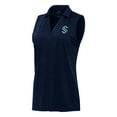 thumbnail image 1 of Women's Antigua Heather Navy Seattle Kraken Layout Sleeveless V-Neck Polo, 1 of 1