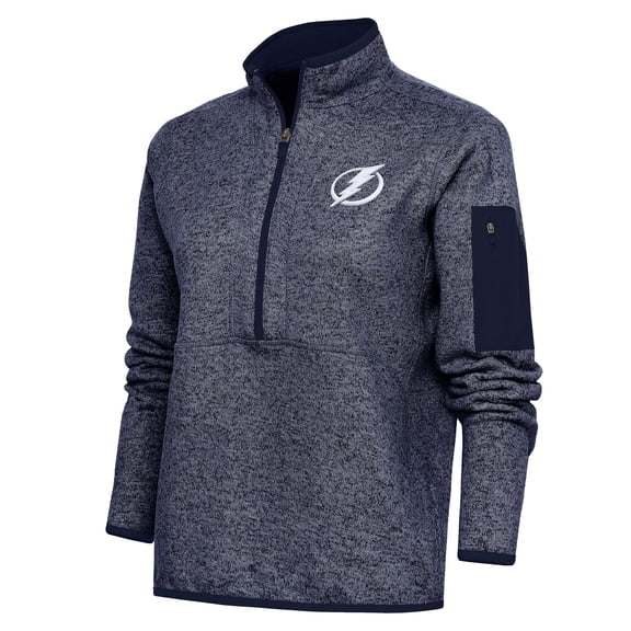 Women's Antigua Heather Navy Tampa Bay Lightning Team Logo Fortune Quarter-Zip Jacket